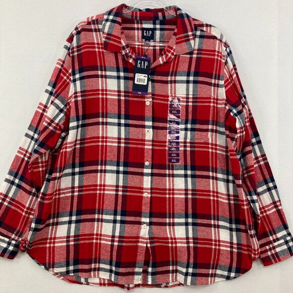New GAP Women's size XXL Cotton Flannel Red Plaid Long Sleeve Button Down Casual - Picture 1 of 10